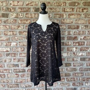 Nally & Millie Nude Black Lace Tunic Top Sz M